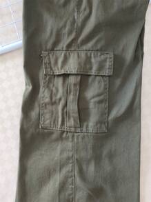 Women's Wide-Leg High-Waisted Cargo Jeans In Twill Fabric - 軍綠色 - 查看 5