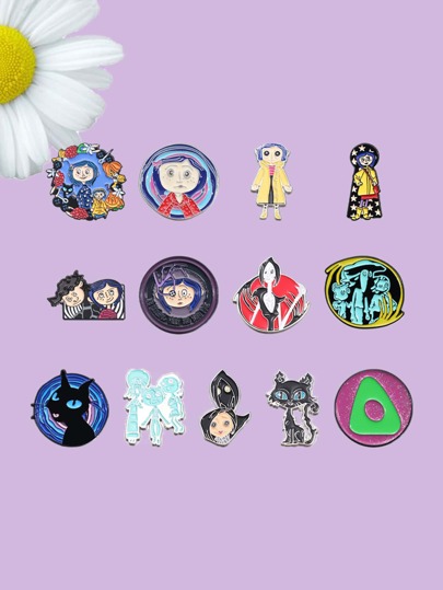1 Set/13pcs Cartoon Character Shaped Fashion Brooches, Unique And Stylish, Suitable For Bag, Clothing, Party, Holiday And Daily Wear