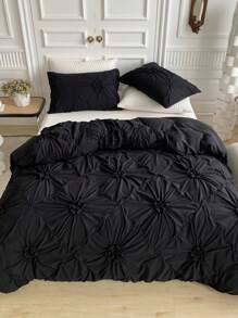 Bộ 3 vỏ chăn họa tiết hoa vải chiffon kaki kèm vỏ gối, bộ đồ giường polyester đơn giản và thời trang, phù hợp cho mọi mùa - màu đen - Xem 6
