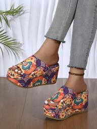 2025 Halloween Colorful Skeleton Print Atmosphere Sandals, Popular Waterproof Platform Women's Slippers, College Style Ladies Thick Bottom Peep-Toe Sandals, Comfortable Increased Height Wedge Heel Outdoor Skeleton Pattern