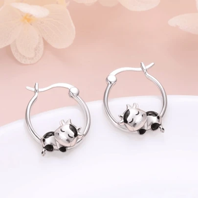 Cute Cow Animal Shaped Round Earrings, Great Gift For Family And Friends On Birthday, Christmas