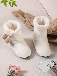 2025 Cute Ball Design Floor Socks Shoes, Anti-Slip Thick Fleece Indoor Quiet Slippers For Men & Women Bedroom - White - View 1