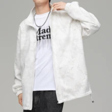 男女款休闲户外夹克，保暖运动风衣，时尚情侣修身运动服连帽运动衫，白色 - 白色 - 查看 2