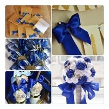 7 rollos Liston Satinado Con Doble Cara Azul Decoracion  Con 4cm 159.6m - azul real - Ver 7