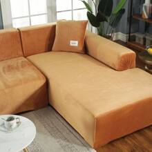 L Shape Sectional Sofa Cover 2-Piece Couch Cover Soft Velvet Elastic Stretch Sofa Slipcover For 3 Seater + 4 Seater Sofa Furniture Protector Couch Stretch L Shape Sofa Slipcover With 4Pcs Pillowcases - 橘色 - 查看 5