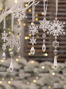 6 件套圣诞装饰品圣诞节亚克力雪花吊坠圣诞树饰品冰柱仿真雪花墙壁家居装饰，圣诞节 - 無色 - 查看 1