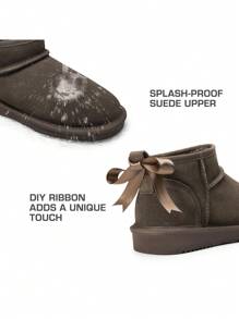 Women's Ankle Winter Boots: Genuine Suede With Faux Fur Lining, Water-Resistant, Warm Snow Boots With Slip-On Design And Memory Foam Comfortable Festival Holiday Black Boots - 灰色/灰褐色 - 查看 9