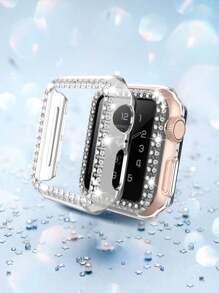 保护套兼容 Series 1/2/3/4/5/6/7/8/SE/Ultra，38mm/40mm/41mm/42mm/44mm/45mm/49mm 尺寸，水晶钻闪亮 PC 硬质防撞表壳，有黑色、金色、玫瑰金、银色、彩色可选，适合女性 - 無色 - 查看 2