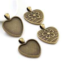 5 pièces Support de pendentif en cabochon vierge convenant à un cadre de cœur de 25 mm, accessoires de réalisation de bijoux DIY