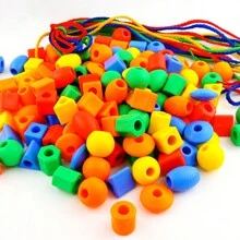 20-100pcs Thread Geometry Beads With 2pcs Color Random Rope Random Shape And Color Blocks Children Early Educational Color Shape Cognition Beads Kids Manual Ability Training Games - Multicolor - View 5