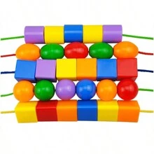 20-100pcs Thread Geometry Beads With 2pcs Color Random Rope Random Shape And Color Blocks Children Early Educational Color Shape Cognition Beads Kids Manual Ability Training Games - Multicolor - View 6