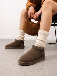 Women's Ankle Winter Boots: Genuine Suede With Faux Fur Lining, Water-Resistant, Warm Snow Boots With Slip-On Design And Memory Foam Comfortable Festival Holiday Black Boots - 灰色/灰褐色 - 查看 1