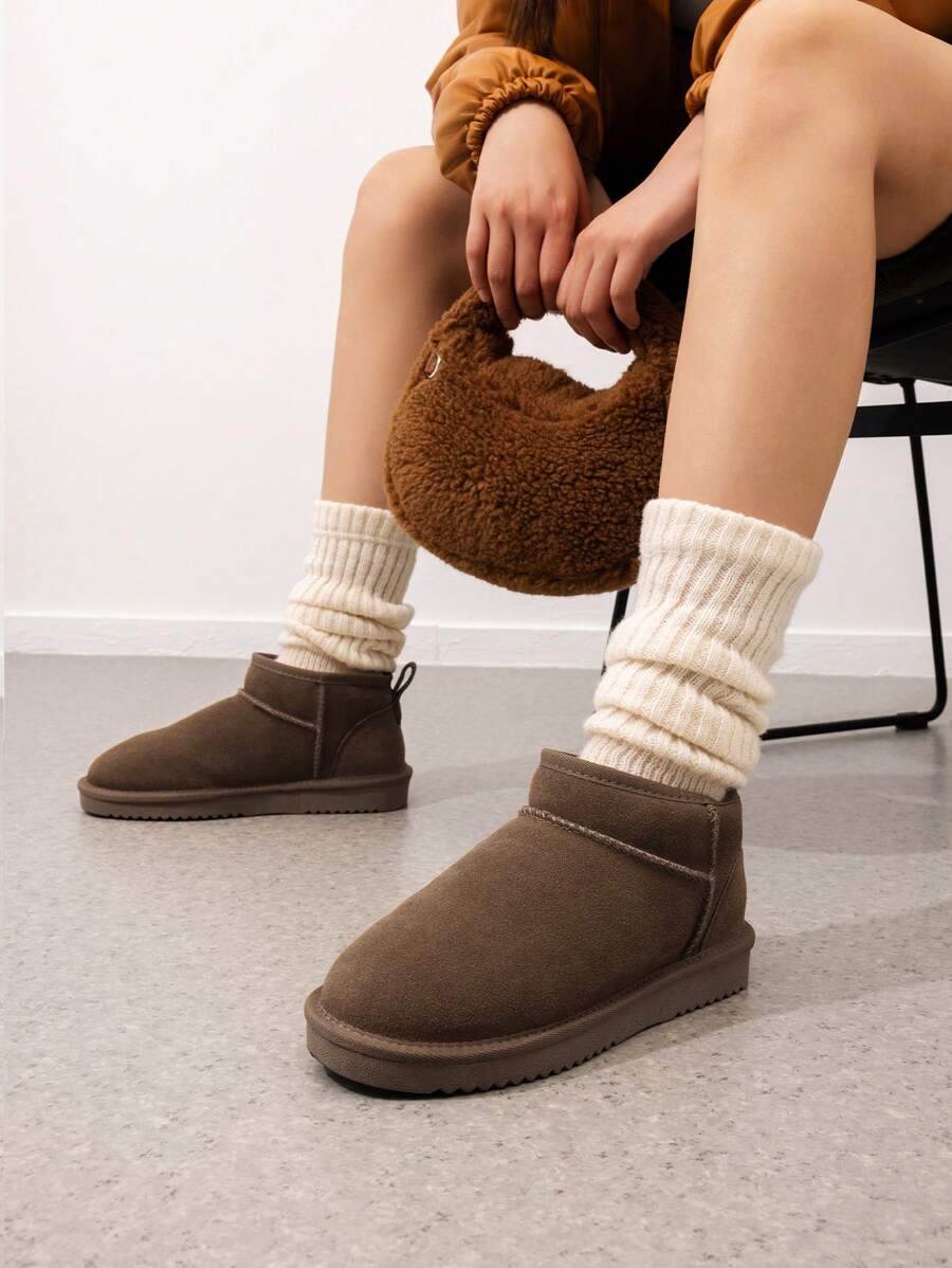 Women's Ankle Winter Boots: Genuine Suede With Faux Fur Lining, Water-Resistant, Warm Snow Boots With Slip-On Design And Memory Foam Comfortable Festival Holiday Black Boots - 灰色/灰褐色 - 查看 1