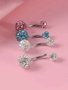 5 件水晶球肚脐穿孔首饰套装，不锈钢 5 毫米/8 毫米，适合女性 - 圓形 - 查看 5