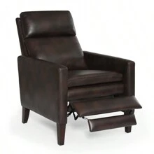 Vaughn Burnished Brown Faux Leather Push Back Recliner - Nâu + Da giả + Xốp như hình - Xem 4