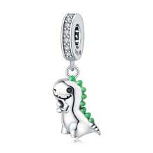 PANPOKI 1 Pc S925 Sterling Silver Jewelry Fine Charm Cute Dinosaur Synthetic Zirconia Pendant Original For Bracelet Necklace DIY Fine Jewelry For Women Birthday Gifts Children's Gifts