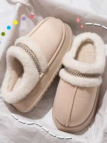 2024 New EVA Suede Plush Winter Warm Thermal Slippers For Women, Embroidery Thick Platform Home Slippers Can Be Worn Outdoors