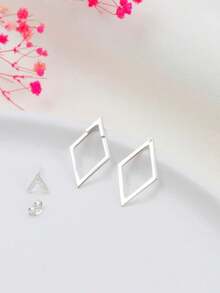 1 cặp bông tai đinh tán thiết kế kết hợp hai lớp hình thoi hình học, đa năng để đeo hàng ngày cho phụ nữ - Hoa tai - Xem 2