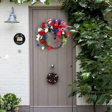 4th Of July Wreath, Patriotic Artificial Flower/Berry Wreath With Green Leaves For Independence Day - Red - View 5