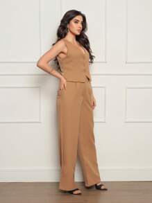 Women's Long Tailored Set, Vest And Palazzo Pants 133 - Màu Khaki - Xem 5