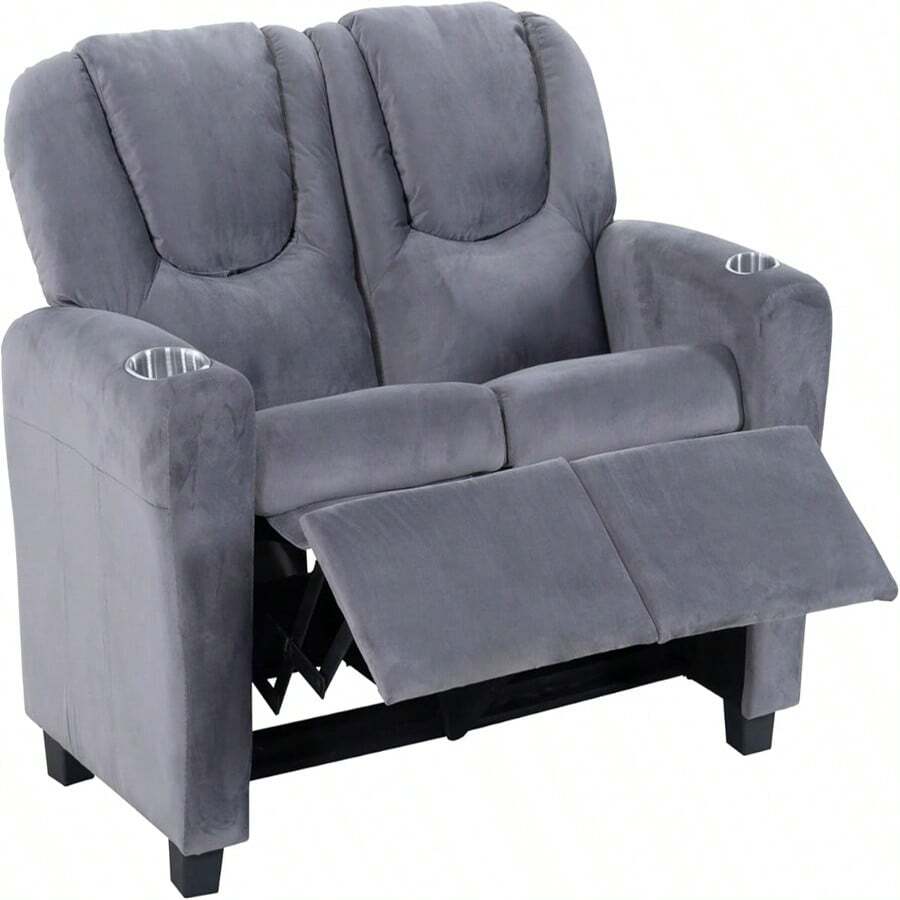 Kids Push Back Loveseat Recliner With Cup Holders, Adjustable Footrest