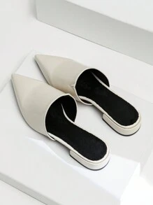 New Fuzzy Lined Pointed Toe Slide Sandals For Women, Fashion French Design Flat Slippers For Autumn And Winter