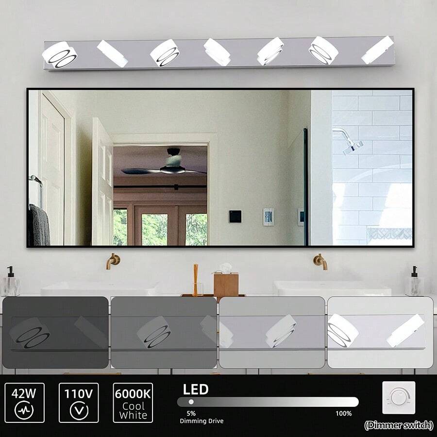 Chrome 7Light LED Vanity Light Modern Dimmable Bathroom Wall Fixture