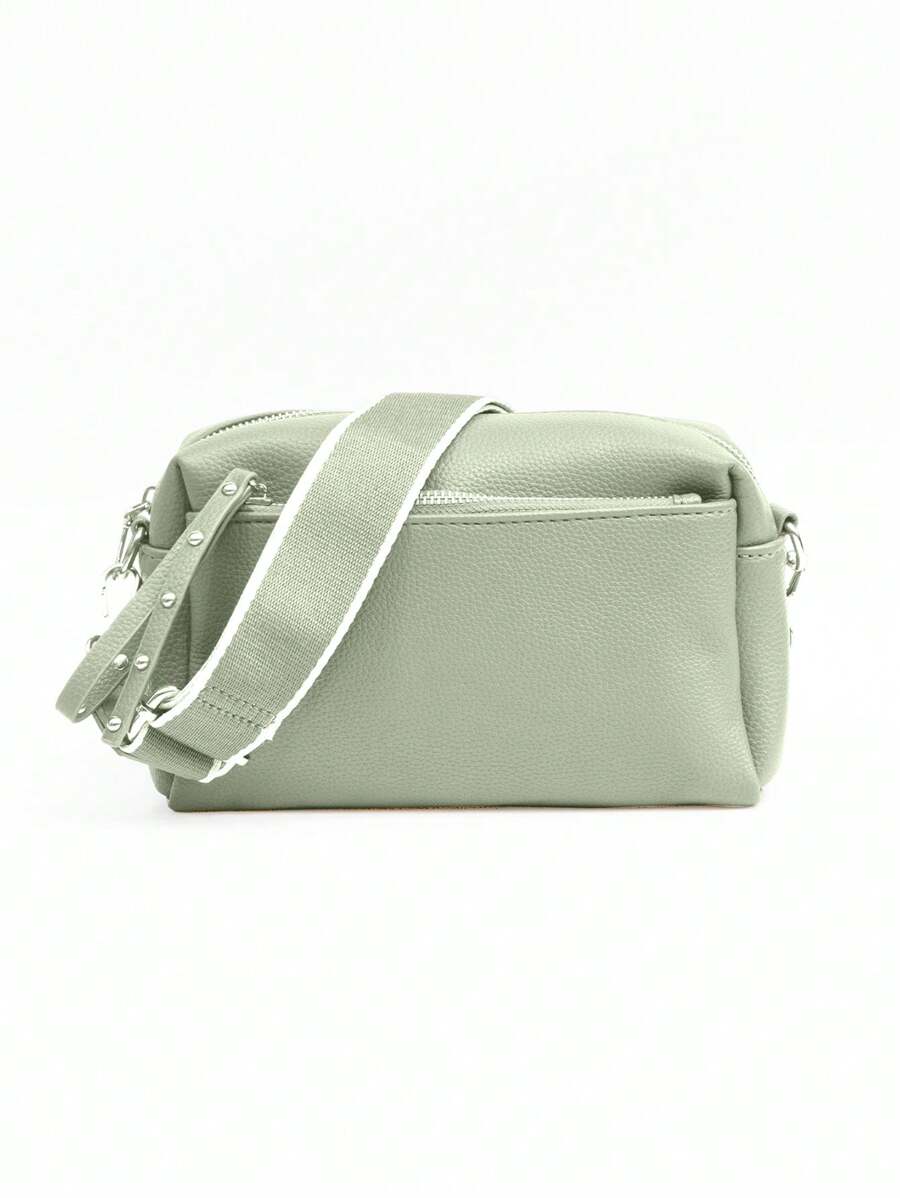 Bolsa feminina transversal couro PU alça larga pequena - Verde - Visão 1