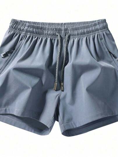 Men Drawstring Waist Zipper Pocket Tennis Shorts