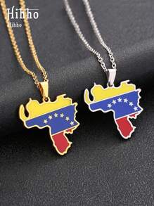 Hihho 1 pieza Colgante de collar con mapa de acero inoxidable, joyería de pareja de acero de titanio geométrico de moda - Multicolor - Ver 12