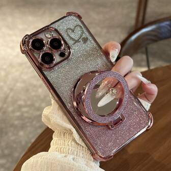 1 件电镀透明 + 闪光纸 + 闪光磁环 + 双心手机壳兼容 iPhone 16 Proamx 16Plus 16Pro 16
