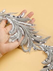 1pc Bridal Sequin Embroidered White Lace Trim, Organza Beaded Muslim Headscarf Robe Decorative Accessory For Wedding - White - View 6
