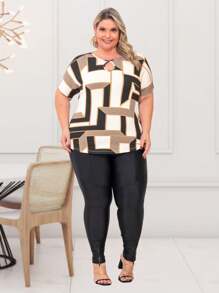 Plus Size Blusa Blusinha Camiseta Feminina Bata Manga Curta Verão G1 G2 G3 - Multicolorido - Visão 5