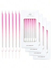 6pcs/12pcs/24pcs Ombre Pearl Color Birthday Cake Decorative Candles - Pink - View 3