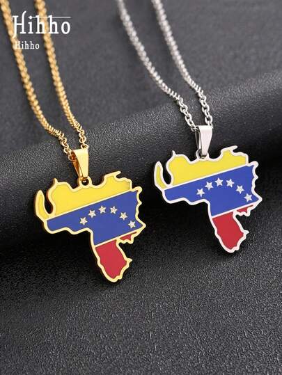 Hihho 1 pieza Colgante de collar con mapa de acero inoxidable, joyería de pareja de acero de titanio geométrico de moda