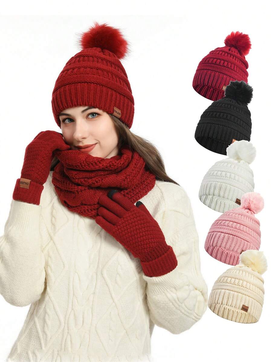 4 sztuki/zestaw w stylu europejskim, czapka zimowa damska, szalik, rękawiczki i skarpetki