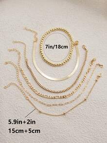 6 件女士金链手链套装，14K 镀金链式精致手链回形针链蛇链盒链可调节多层手链套装黄金珠宝礼物 - 金色 - 查看 6