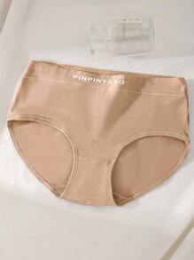 Set de 3 bragas para mujer, ropa interior cómoda y transpirable con estampado de letras y de unicolor, control de abdomen y levantamiento de glúteos