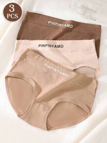 Set de 3 bragas para mujer, ropa interior cómoda y transpirable con estampado de letras y de unicolor, control de abdomen y levantamiento de glúteos