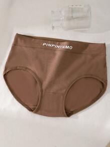 Set de 3 bragas para mujer, ropa interior cómoda y transpirable con estampado de letras y de unicolor, control de abdomen y levantamiento de glúteos