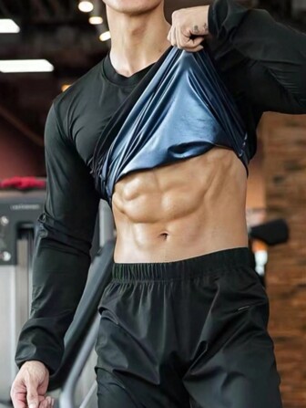 1 stuk outdoor fitness fietsen hardlopen lange mouwen zweetopwekkende shaper ronde hals top, slim fit joggingpak, sportkleding, populair in Europa en de VS fitnessaccessoires buik afslankende gordels, lendengordels buik afslankend korset