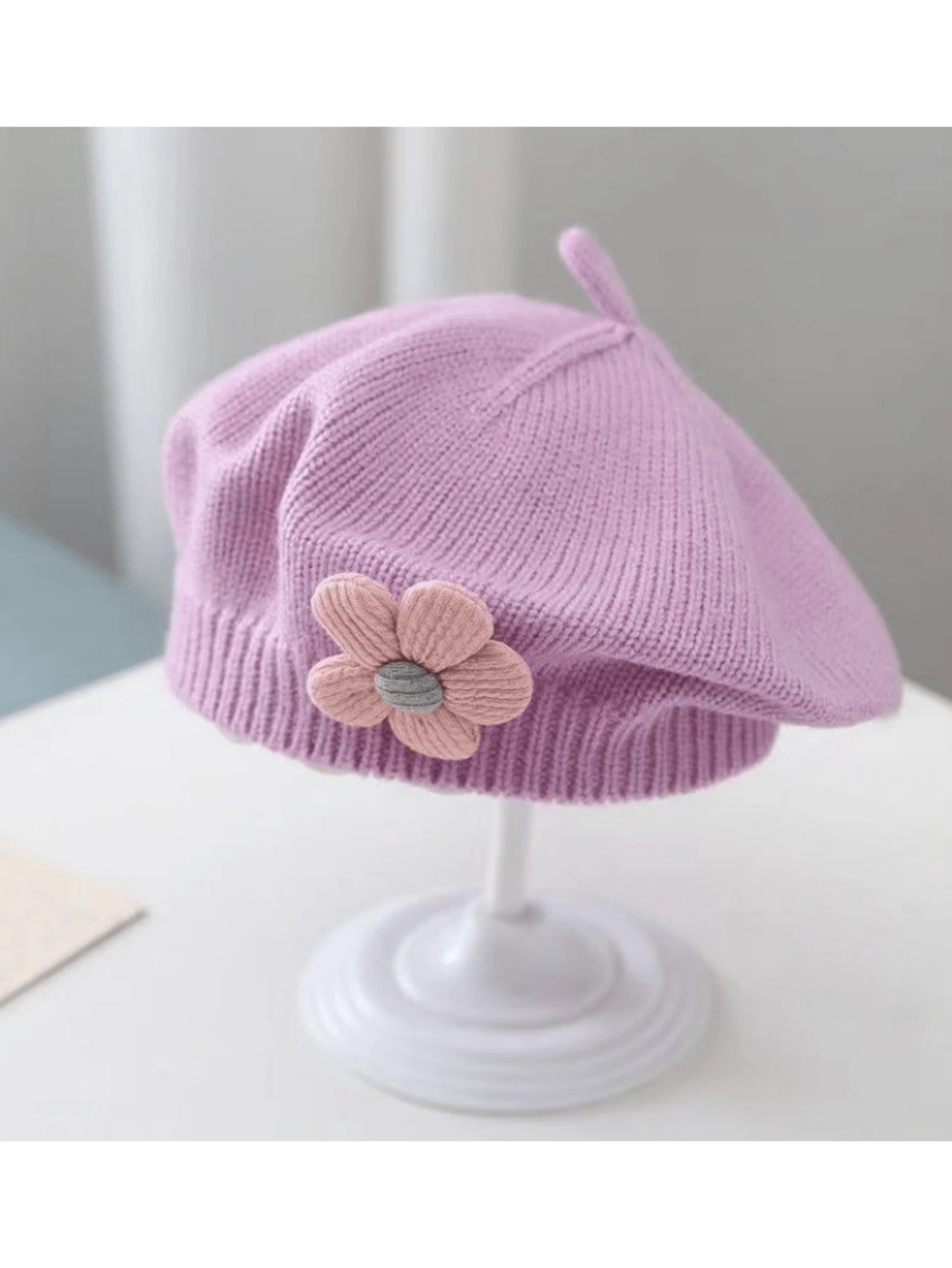 1pc Infant Girls Cute Flower Beret Hat, Customizable Name/Date, Fit For
