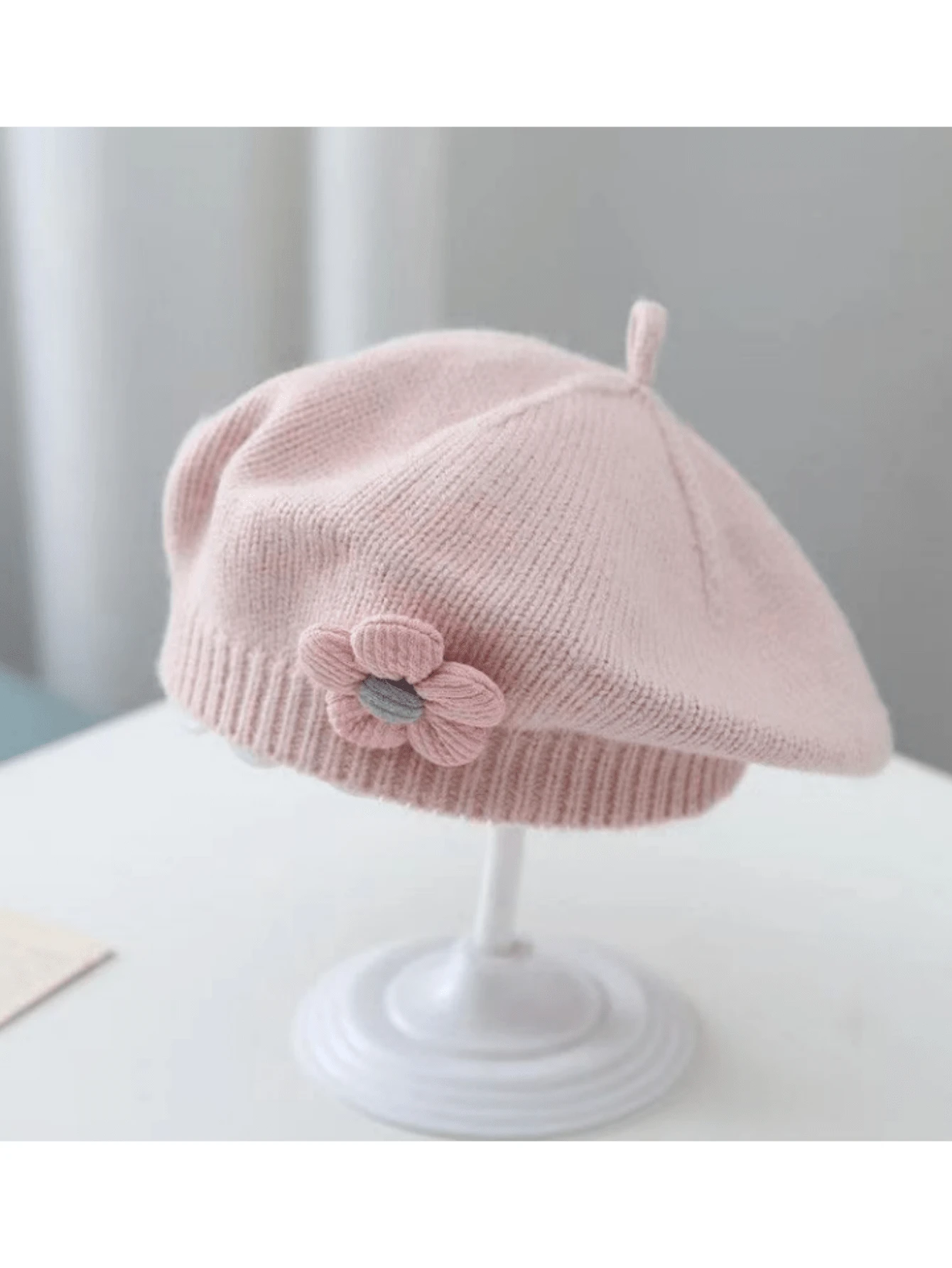 1pc Infant Girls Cute Flower Beret Hat, Customizable Name/Date, Fit For