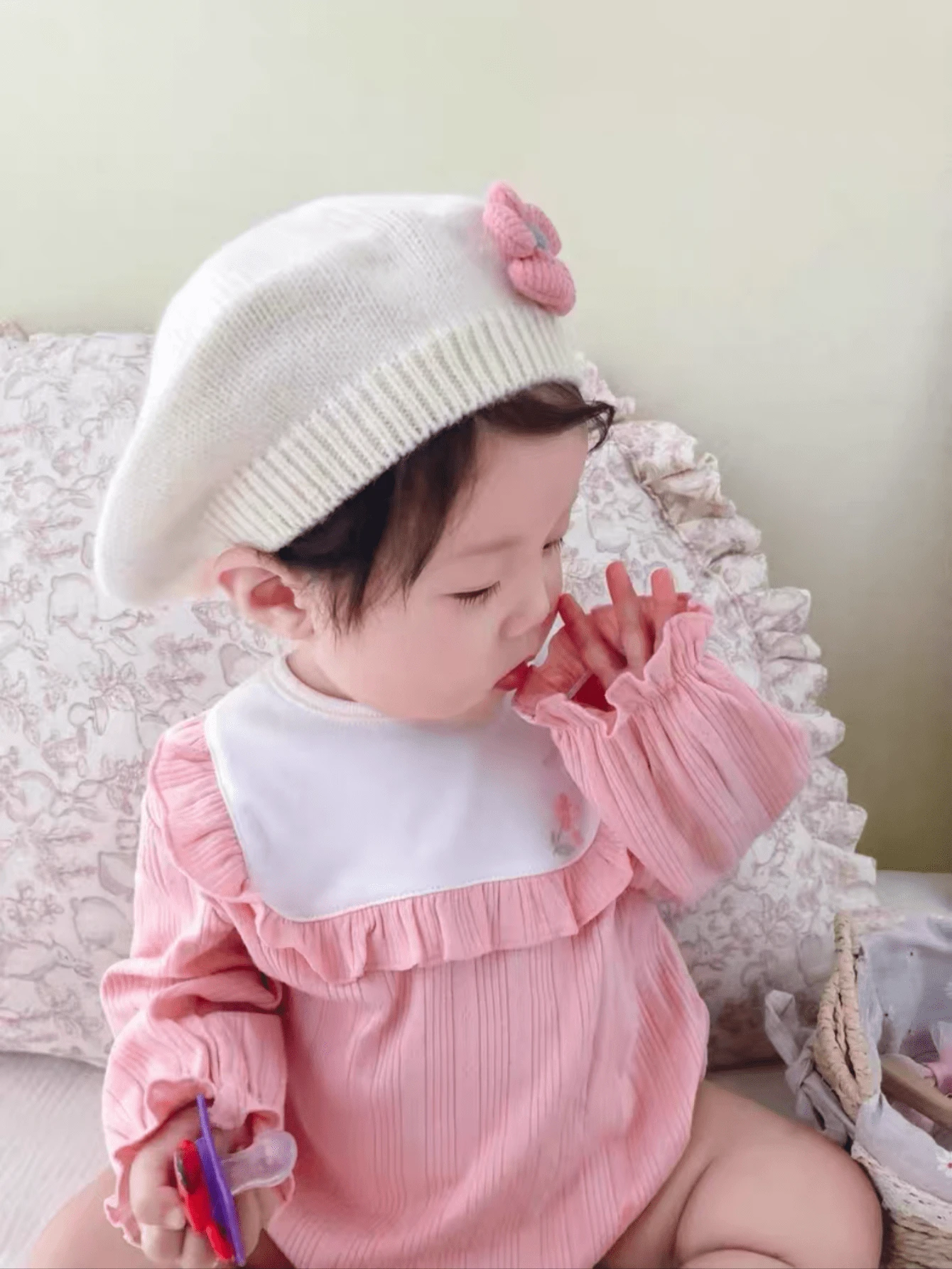 1pc Infant Girls Cute Flower Beret Hat, Customizable Name/Date, Fit For