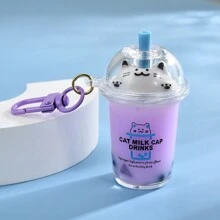 1 Ciondolo a forma di gatto e tè alla bolla, decorazione sospesa per tè alla bolla, portachiavi, accessori per auto, ciondolo per zaino e borsa, accessorio per la scuola