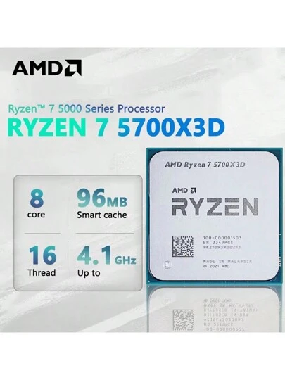 AMD Ryzen 7 5700X3D R7 5700X3D 4.1GHz 8-Core 16-Thread CPU 7NM L3
