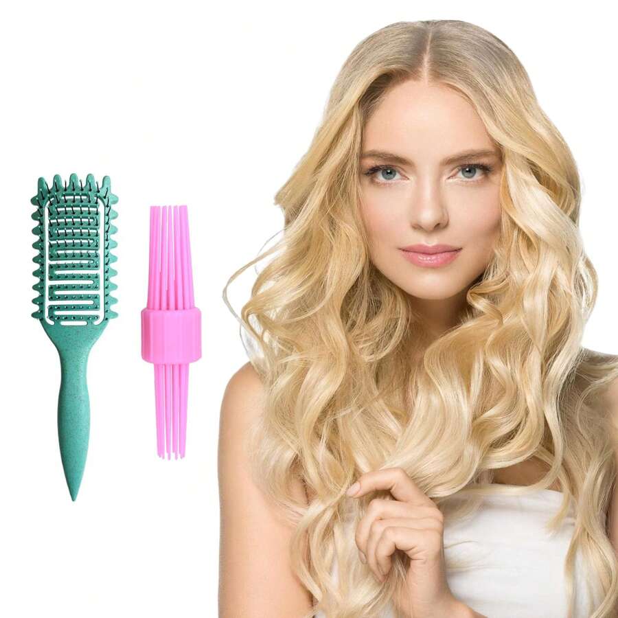 2 件卷发定型刷、卷发梳、卷发分离刷，适用于湿发、塑造和定型卷发，适合男女，减少拉扯