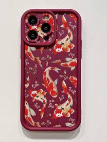 豹纹吉祥鲤鱼印花防震防尘手机壳适用于 Apple//OPPO/VIVO/Redmi/Infinix/Realme/OnePlus/Honor/ZTE - 酒紅色 - 查看 3