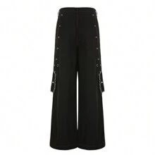 Women Baggy Cargo Pants Y2k Hip Hop High Waist Stripe Pants Gothic Grunge Streetwear - màu đen - Xem 5