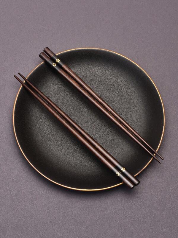 5pcs/Set Flower Patterned Wooden Chopsticks, Japanese Style Tableware For Home Dining,School Supplies